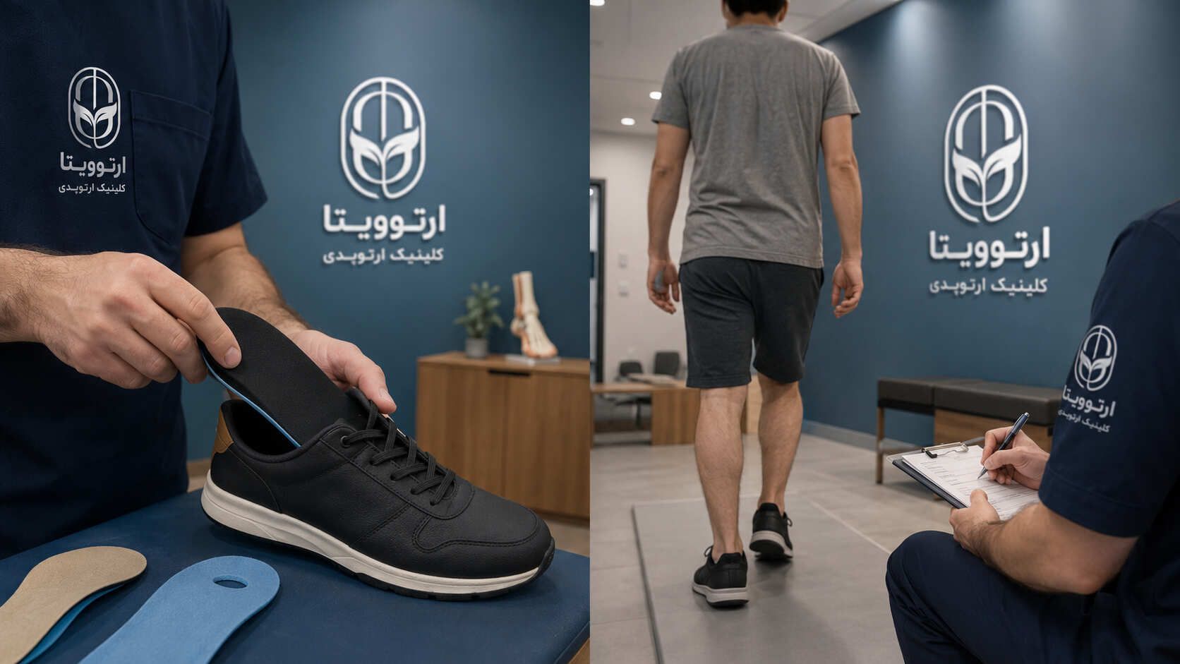 تست کفی طبی داخل کفش و ارزیابی نهایی تست کفی طبی داخل کفش و ارزیابی نهایی راه رفتن در کلینیک اُرتوویتا