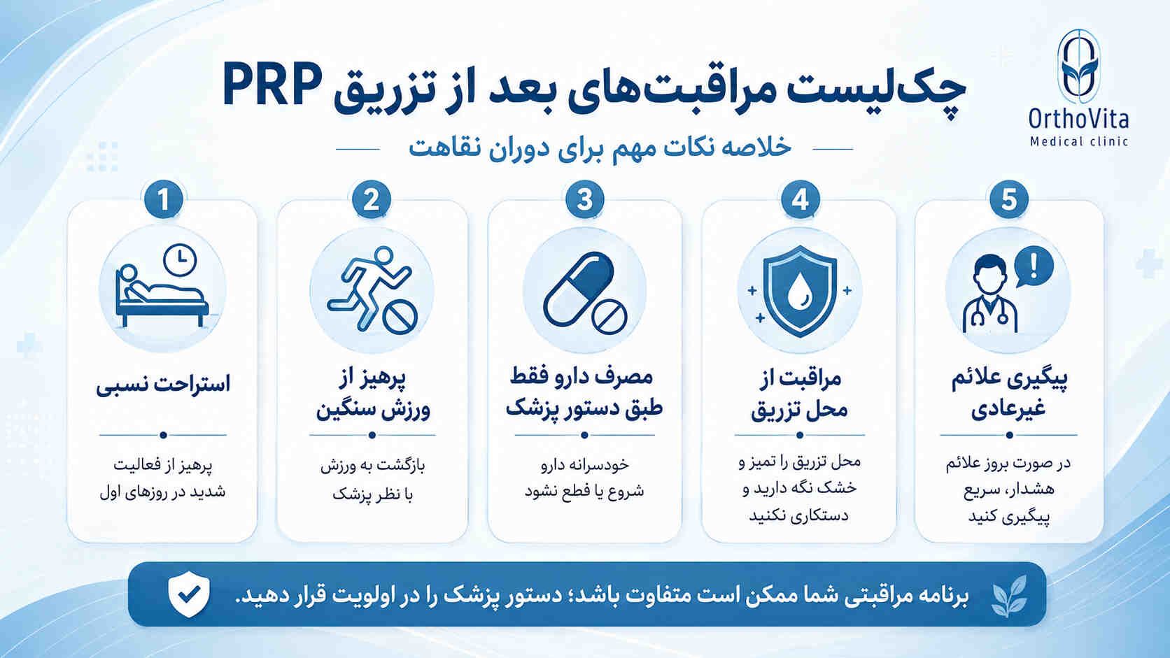 چکلیست مراقبتهای مهم بعد از تزریق PRP